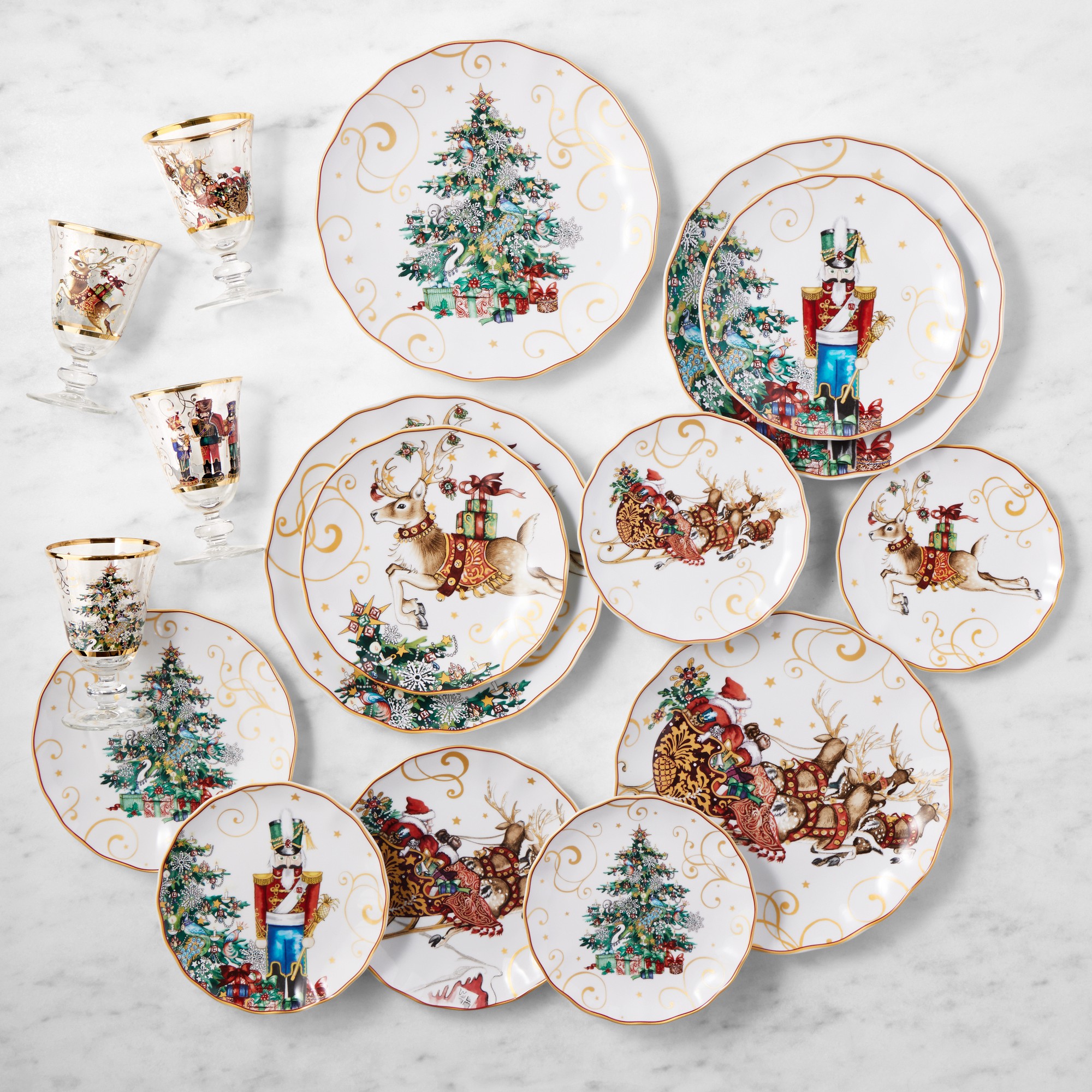 'Twas the Night Before Christmas Mixed 16-Piece Dinnerware Set with 'Twas Goblets