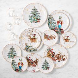 'Twas the Night Before Christmas Mixed 16 Piece Dinnerware Set with Gold Goblets