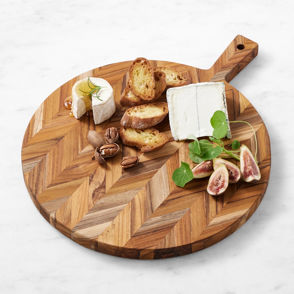 Herringbone Round Cheese Boards - Teak, Small