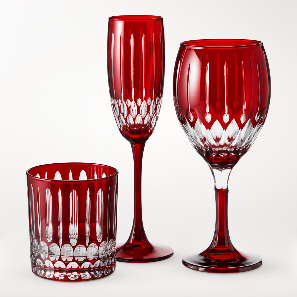 Wilshire Jewel Cut 12-Piece Barware Set, Red