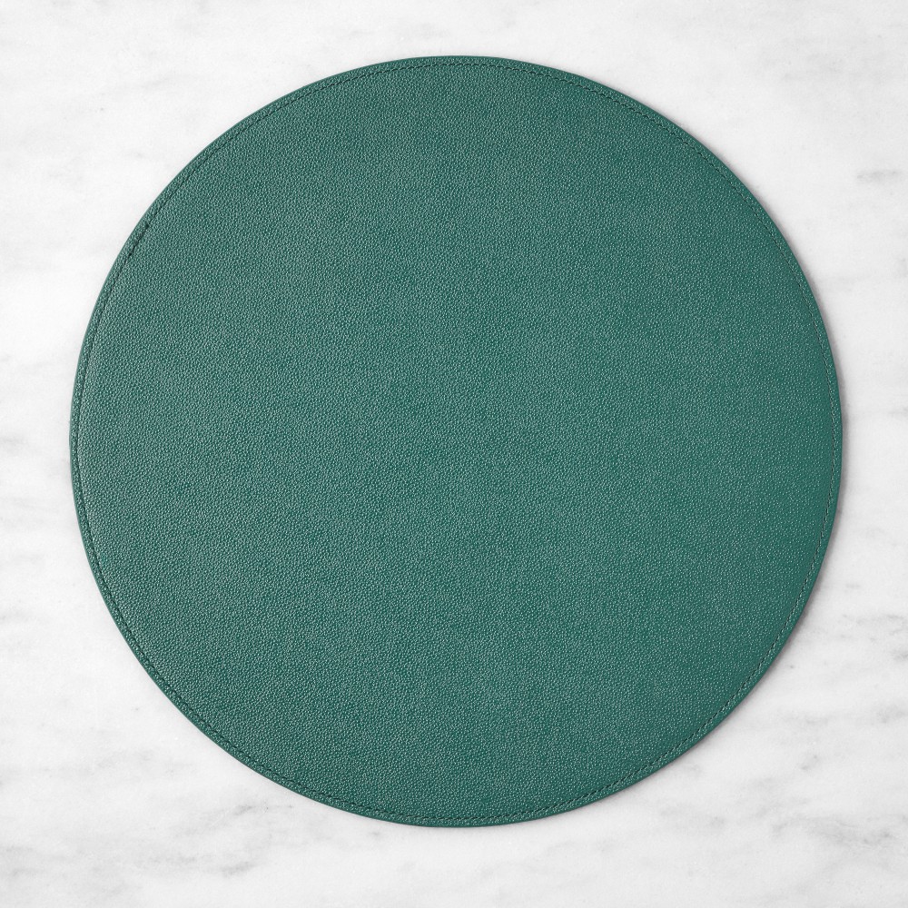 Faux Shagreen Round Placemat, Evergreen