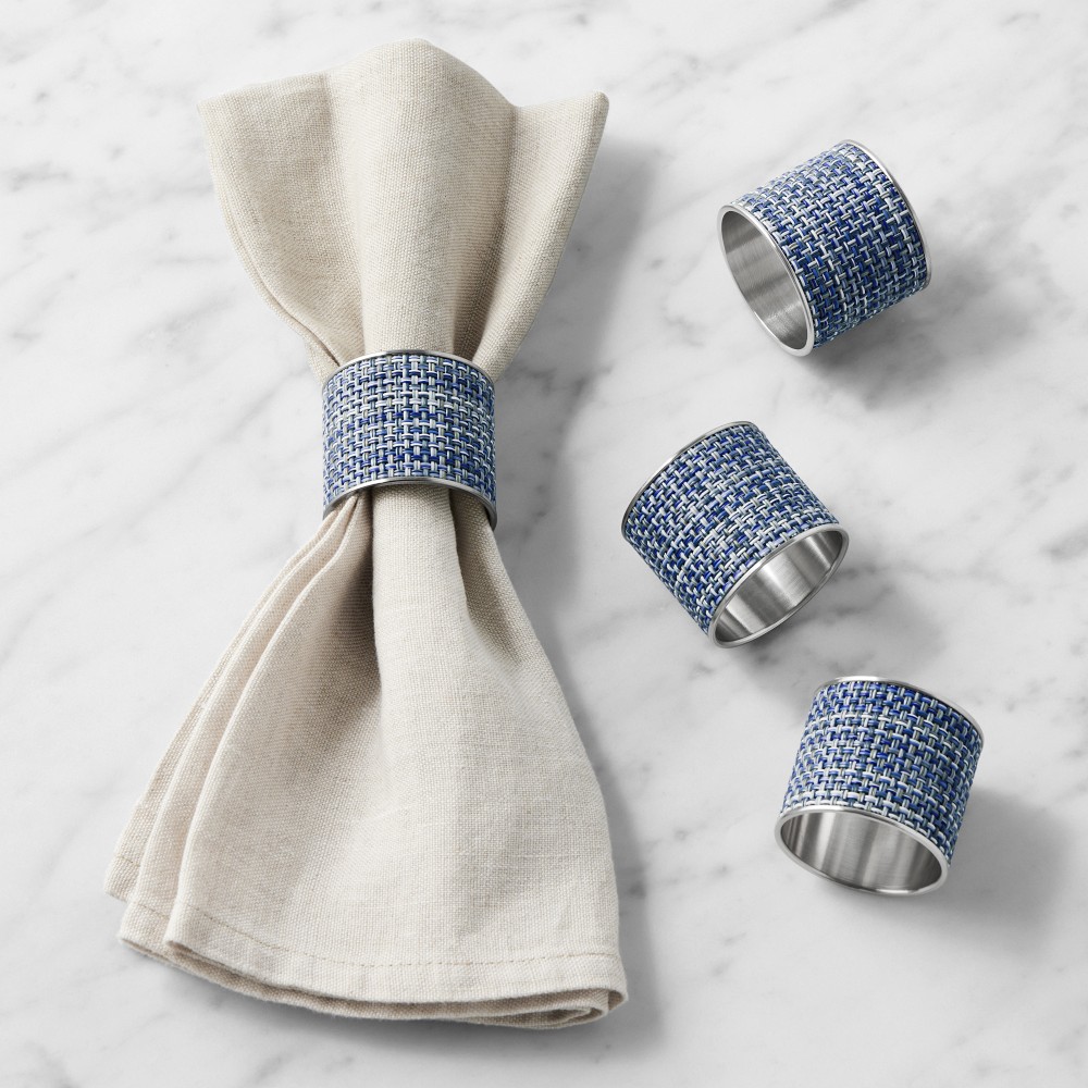 Chilewich Mini Basketweave Napkin Rings, Set of 4 in Linen