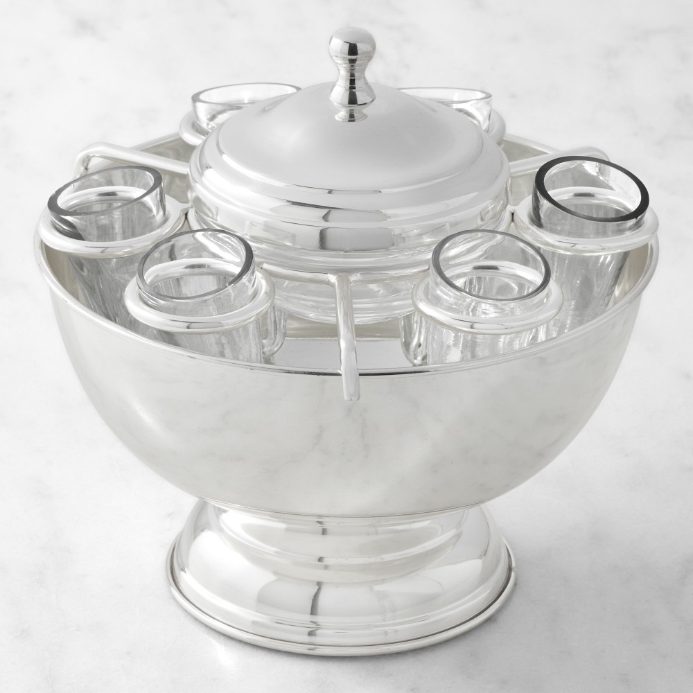 Heirloom Silver Caviar Bowl with Shot Glasses