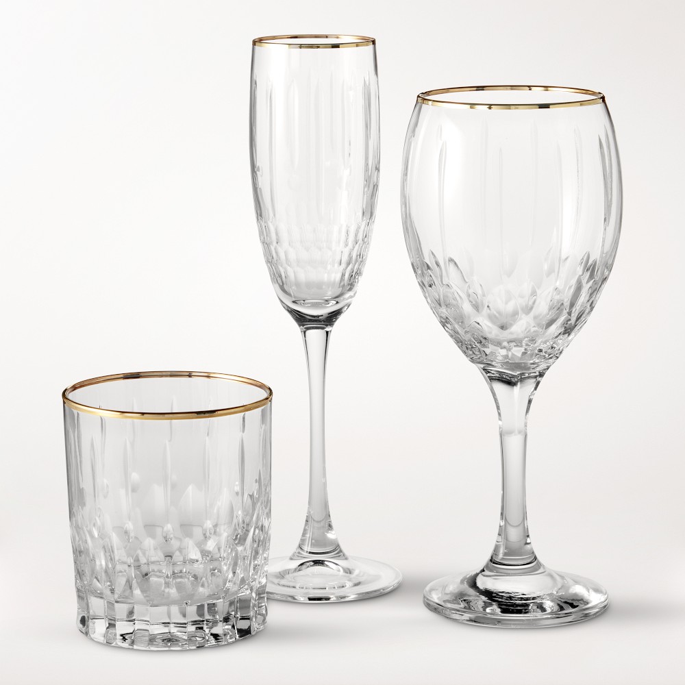 Wilshire Jewel Cut 12-Piece Barware Set, Gold Rim