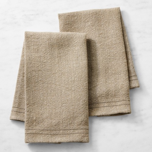 Linen Double Hemstitch Towels, Set of 2, Flax