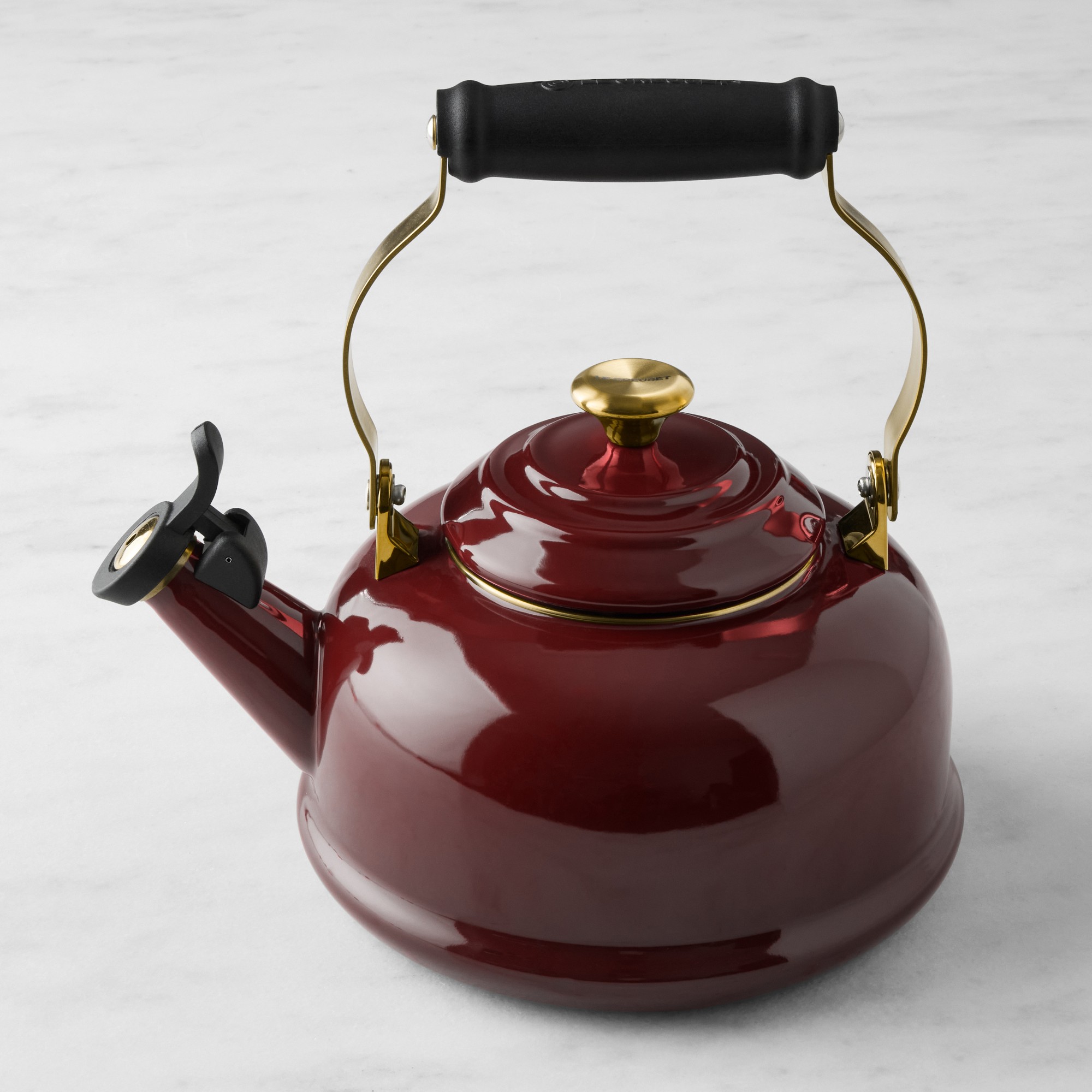 Le Creuset Classic Whistling Tea Kettle, Rhone with Gold Knob