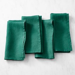 Italian Washed Linen Napkins, Set of 8, Hunter Green