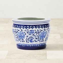 Blue &amp; White Ceramic Planter with Tray Collection