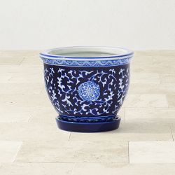 Blue &amp; White Ceramic Planter with Tray Collection