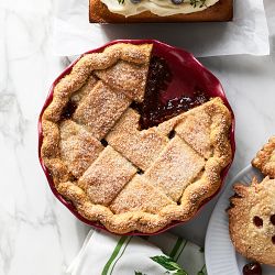 Emile Henry French Ceramic Artisan Cherry Embossed Ruffled Pie Dish