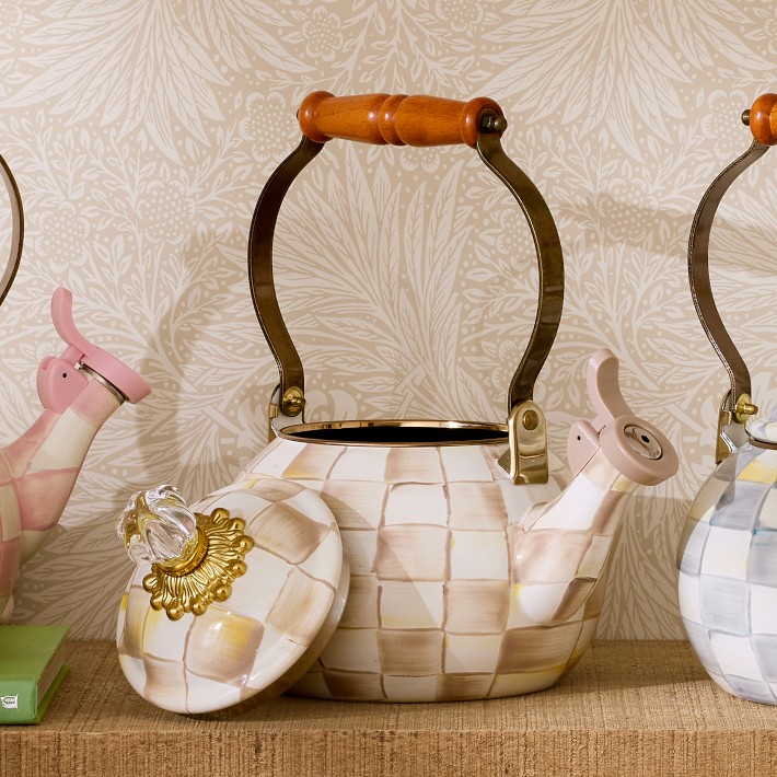 MacKenzie-Childs Mocha Check Whistling Kettle | Williams Sonoma