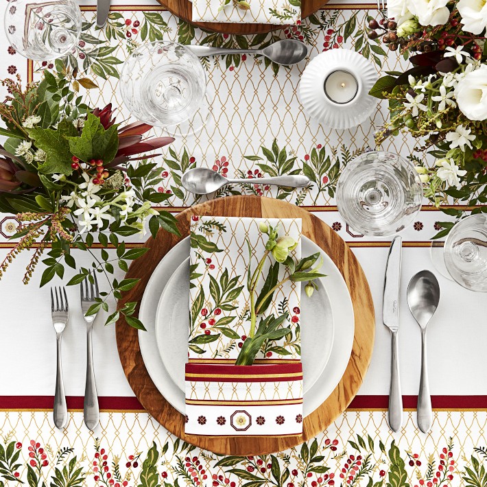 Williams sonoma テーブルクロス　クリスマス　パーティー Noel Floral Tablecloth | Williams Sonoma
