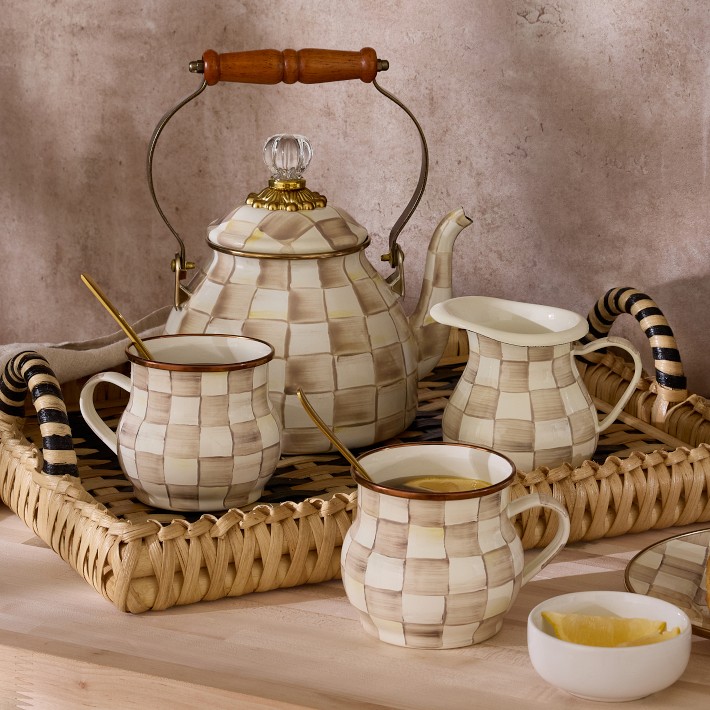 MacKenzie-Childs Mocha Check Tea Kettle | Williams Sonoma