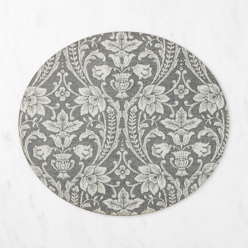 Italian Leather Coated Damask Placemat, Black