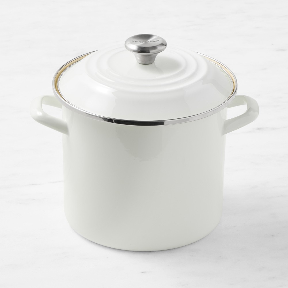 Le Creuset Enameled-Steel Stock Pot with Stainless-Steel Knob - 8-Qt., White