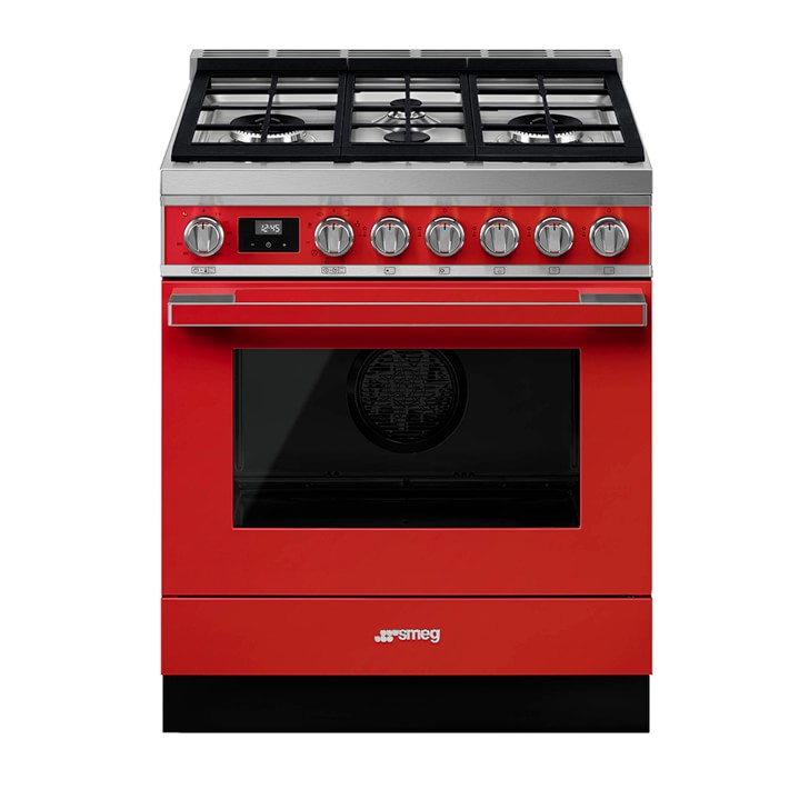 SMEG Portofino Dual-Fuel Range, Red, 30