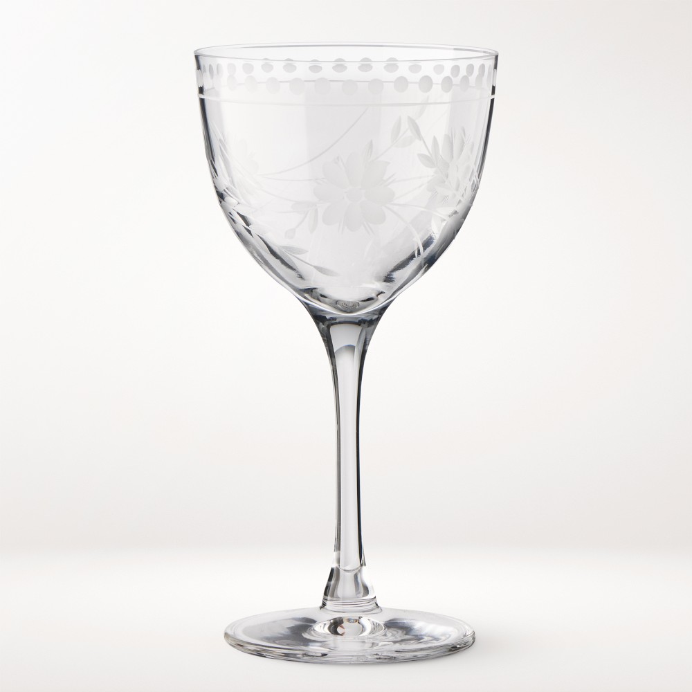 Vintage Etched Nick & Nora Glasses, Set of 4