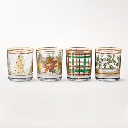 Vintage Holiday Double-Old Fashioned Glasses, Set of 4