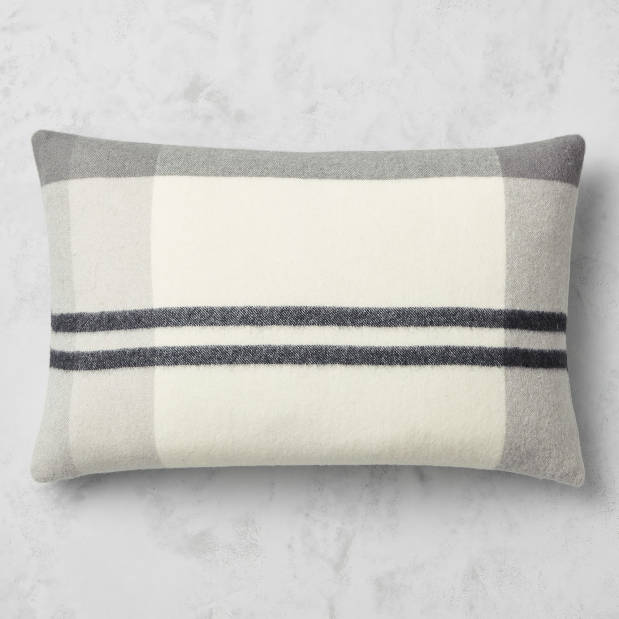 Plaid Lambswool Pillow Cover, 14" X 22", Grayson Black