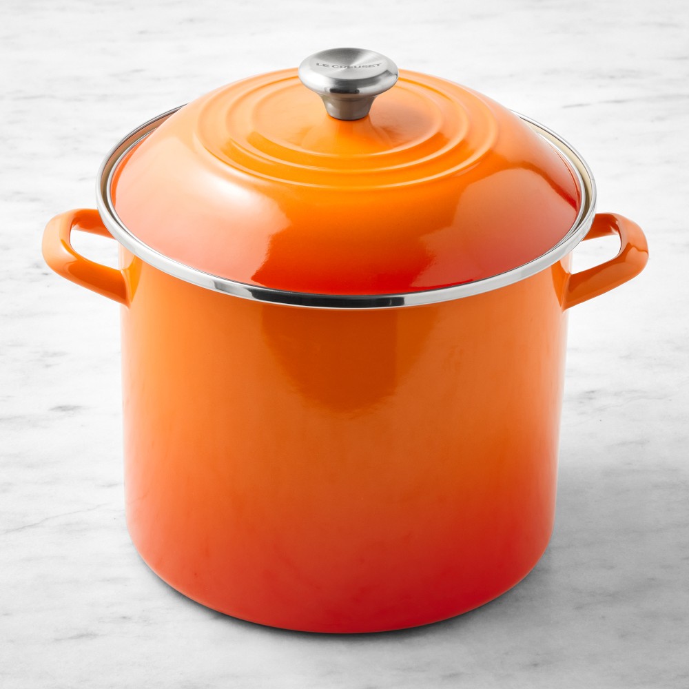 Le Creuset Enameled-Steel Stock Pot with Stainless-Steel Knob - 12-Qt., Flame