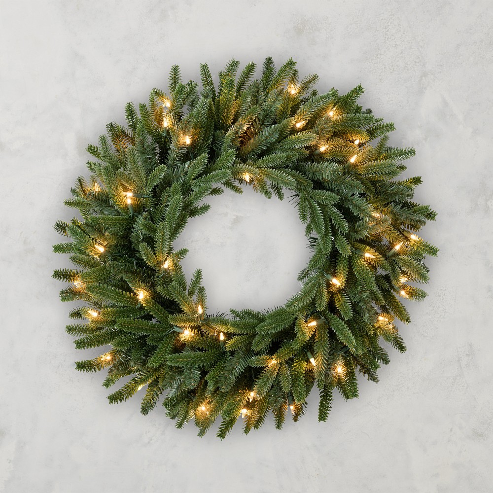 Balsam Hill Fraser Fir Wreath, 26", Clear LED