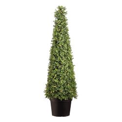Pre-Lit UV Protected Faux Boxwood Cone Topiary in Pot, 48"
