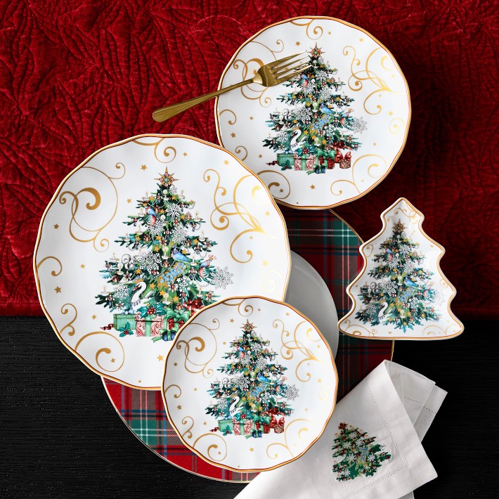 Twas the Night Before Christmas Figural Tree Appetizer Plates, Set