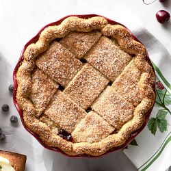 Emile Henry French Ceramic Artisan Cherry Embossed Ruffled Pie Dish