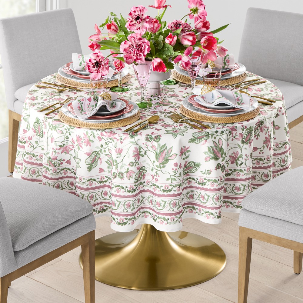 Painted Vine Round Tablecloth - Pink