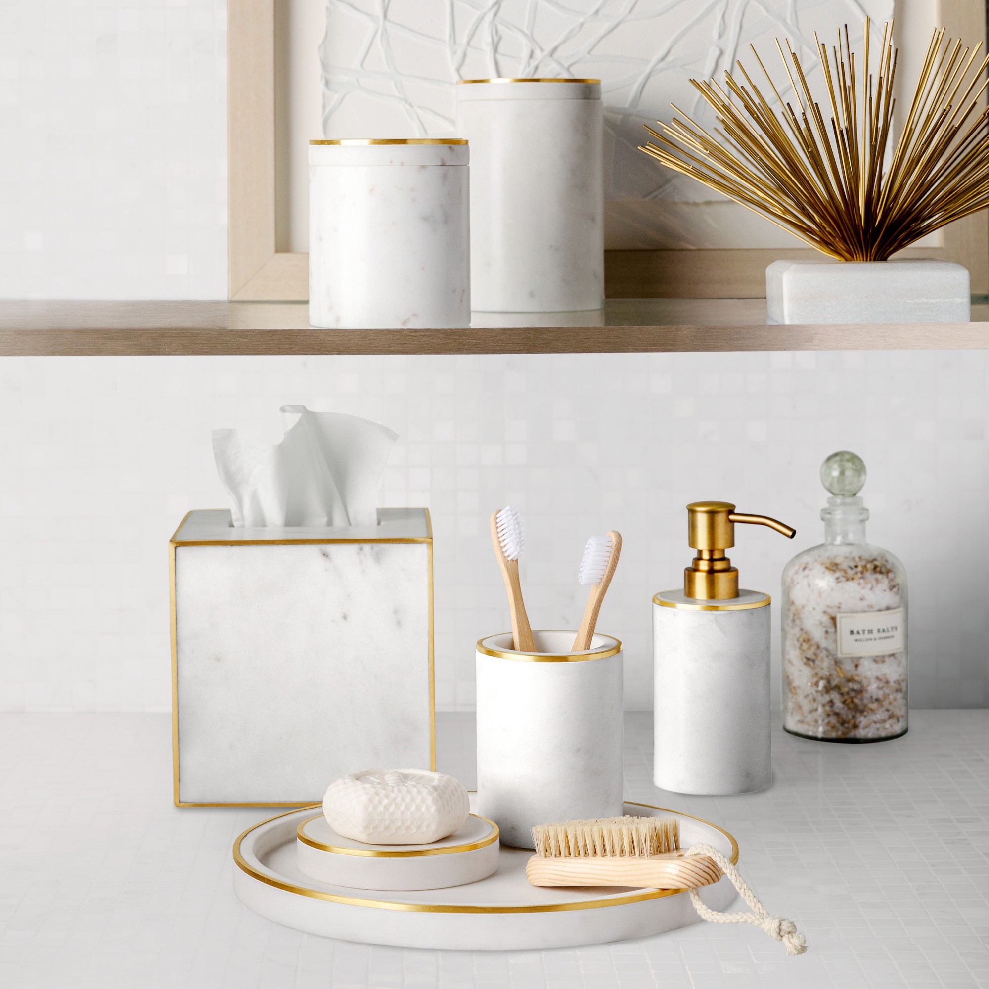 William Sonoma - White Marble and Brass Vanity Tray