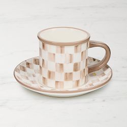 Mackenzie Childs Mocha Check Espresso Cup & Saucers, Set of 2