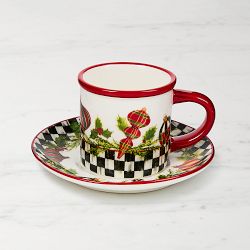 Mackenzie Childs Deck The Halls Espresso Cup & Saucers, Set of 4
