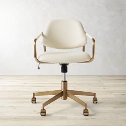 OPEN BOX: Kenwood Swivel Desk Chair, Performance Vegan Pebbled Leather, Ivory