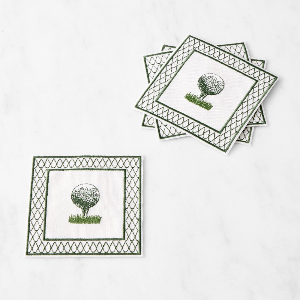Clubhouse Sailing Embroidered Cocktail Coasters, Set of 4