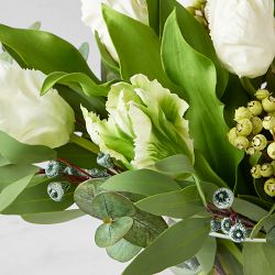 Faux Tulip &amp; Eucalyptus Floral Arrangement in Glass Vase