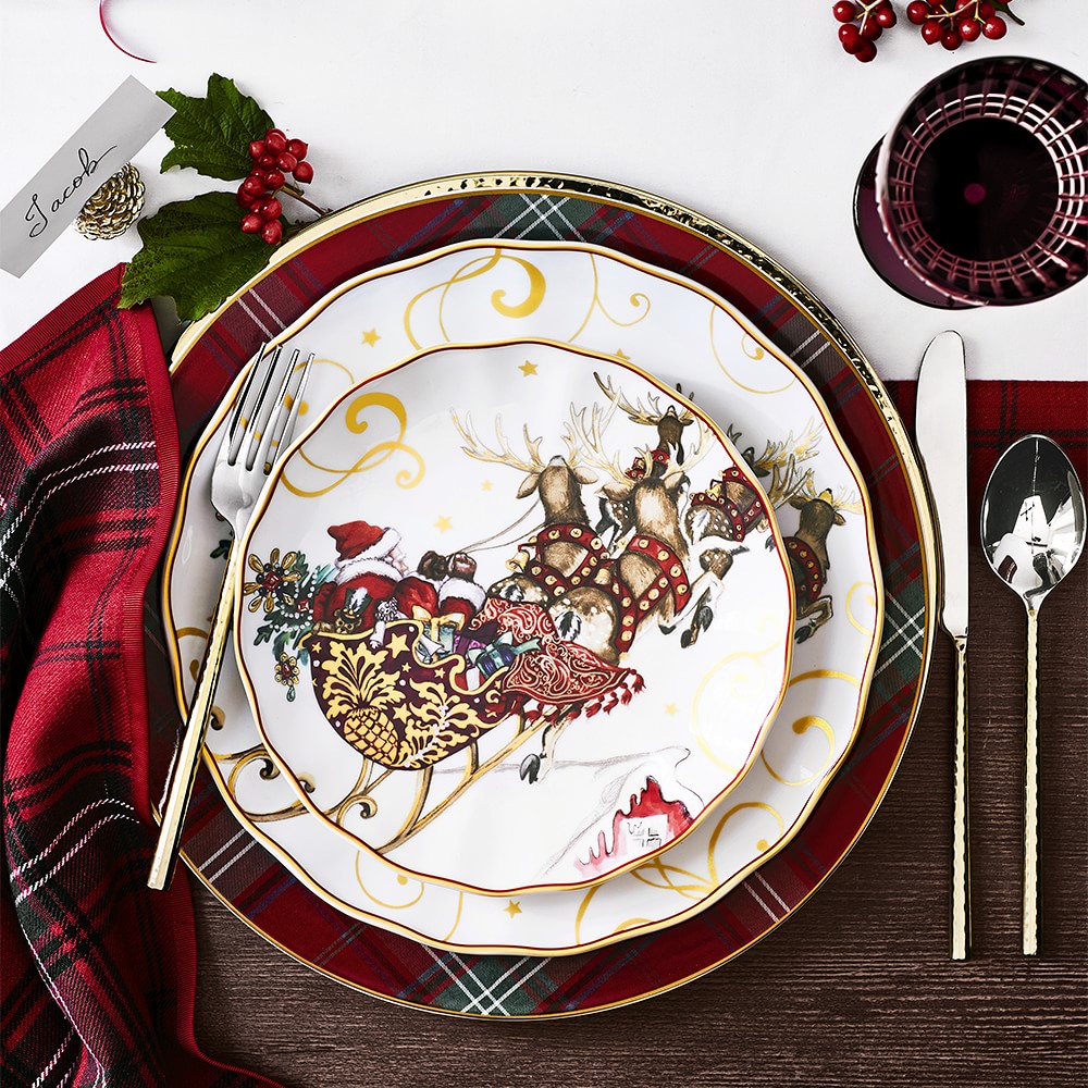 【新品】　WILLIAMS-SONOMA クリスマスプレート Twas the Night Before Christmas Dinner Plate Set - Set of 4