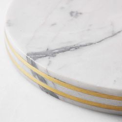 Williams Sonoma Arabescato Marble with Brass Inlay Trivet
