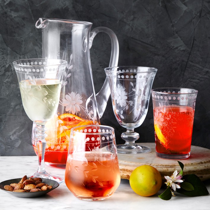 Vintage Etched Stemless Wine Glasses | Williams Sonoma