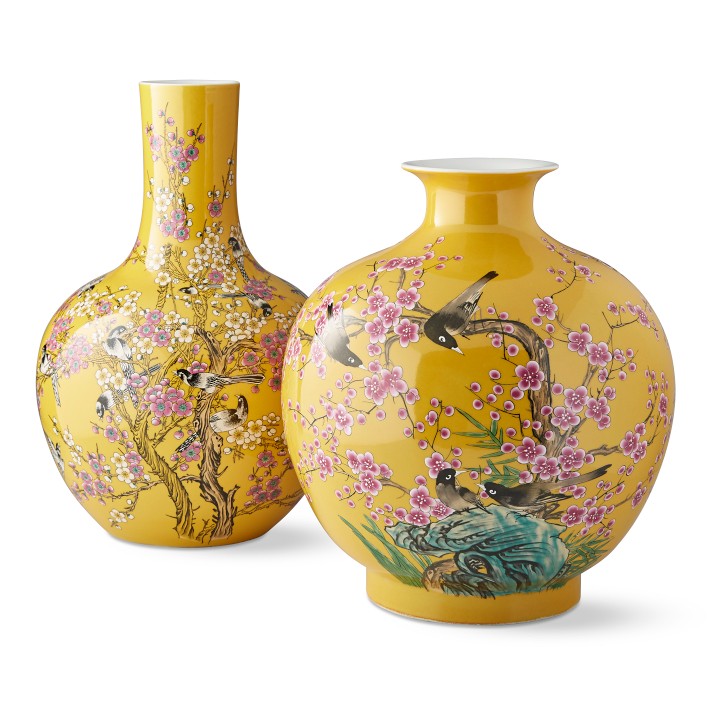 Yellow Hummingbird Ginger Jar Gourd Decorative Vase | Williams Sonoma