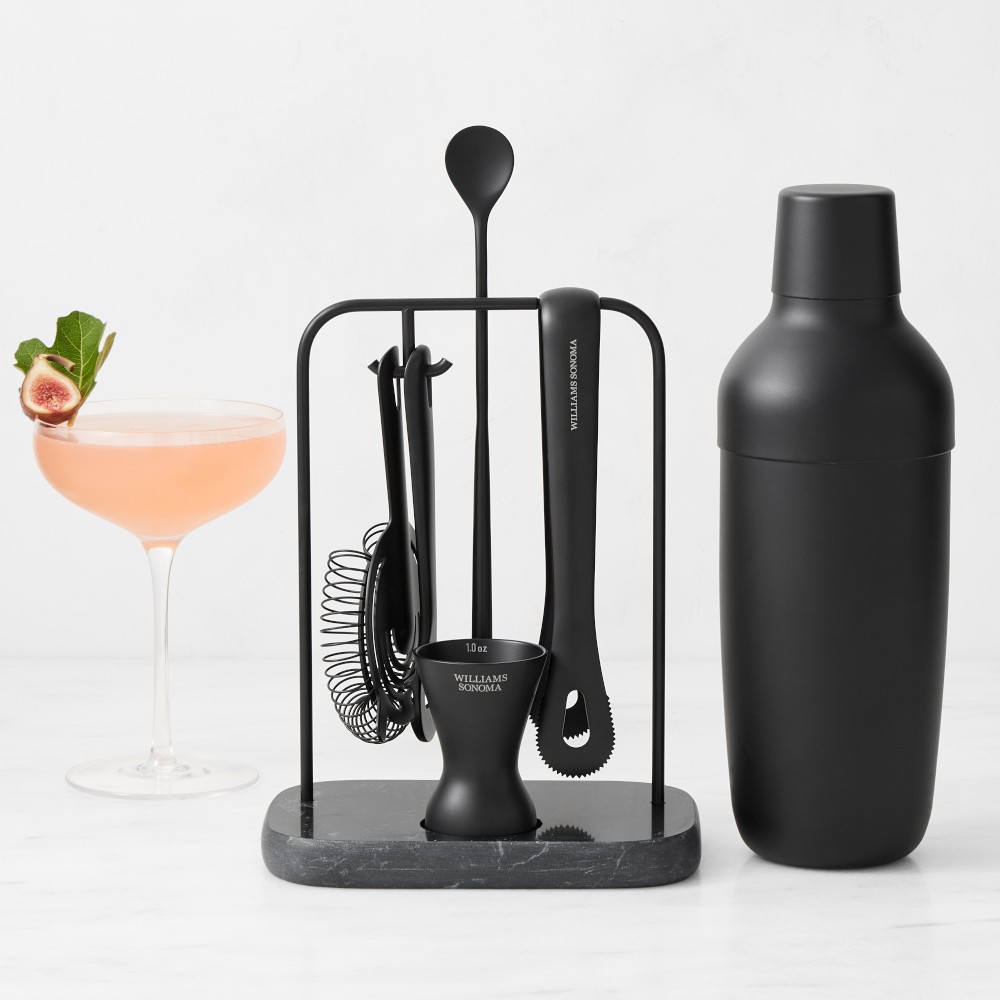 Williams Sonoma Encore Bar Tool Set with Marble Stand & Shaker - Matte Black