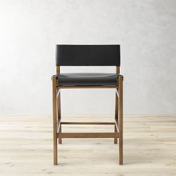 OPEN BOX: Stratton Slung Leather Counter Stool, Rustic Brown, Black Leather