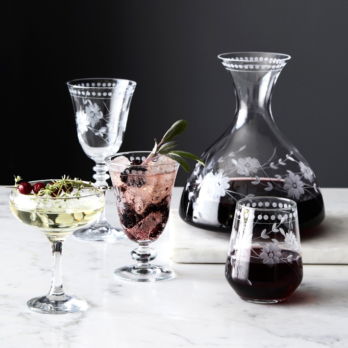 Vintage Etched Stemless Wine Glasses | Williams Sonoma