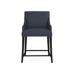 OPEN BOX: Belvedere Dining Counter Stool, Como Leather, Blue, Ebony Leg