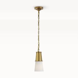 Robinson Pendant, White Glass, Small, Antique Brass