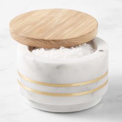 Arabescato Marble with Brass Inlay and Salt Cellar