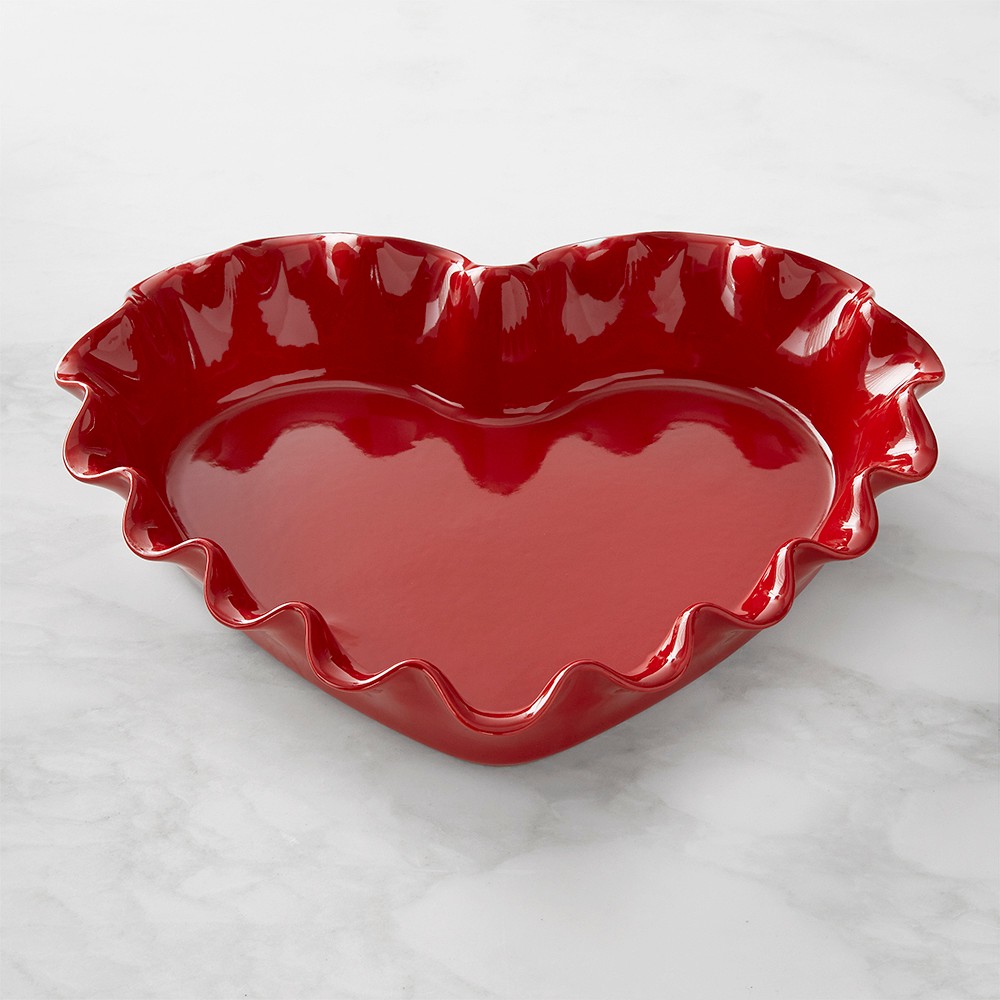 Emile Henry French Ceramic Ruffle Heart Pie Dish - Red