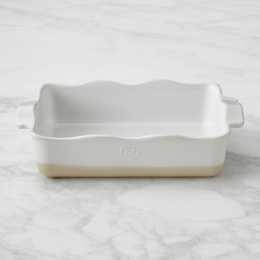Emile Henry French Ceramic Ruffled Rectangular Baker, Medium - Medium, White