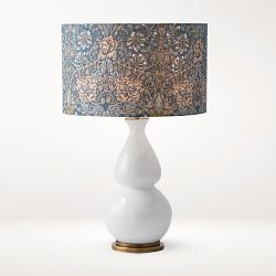 Odette Table Lamp, Antique Brass, Morris and Co Honeysuckle Drum Shade