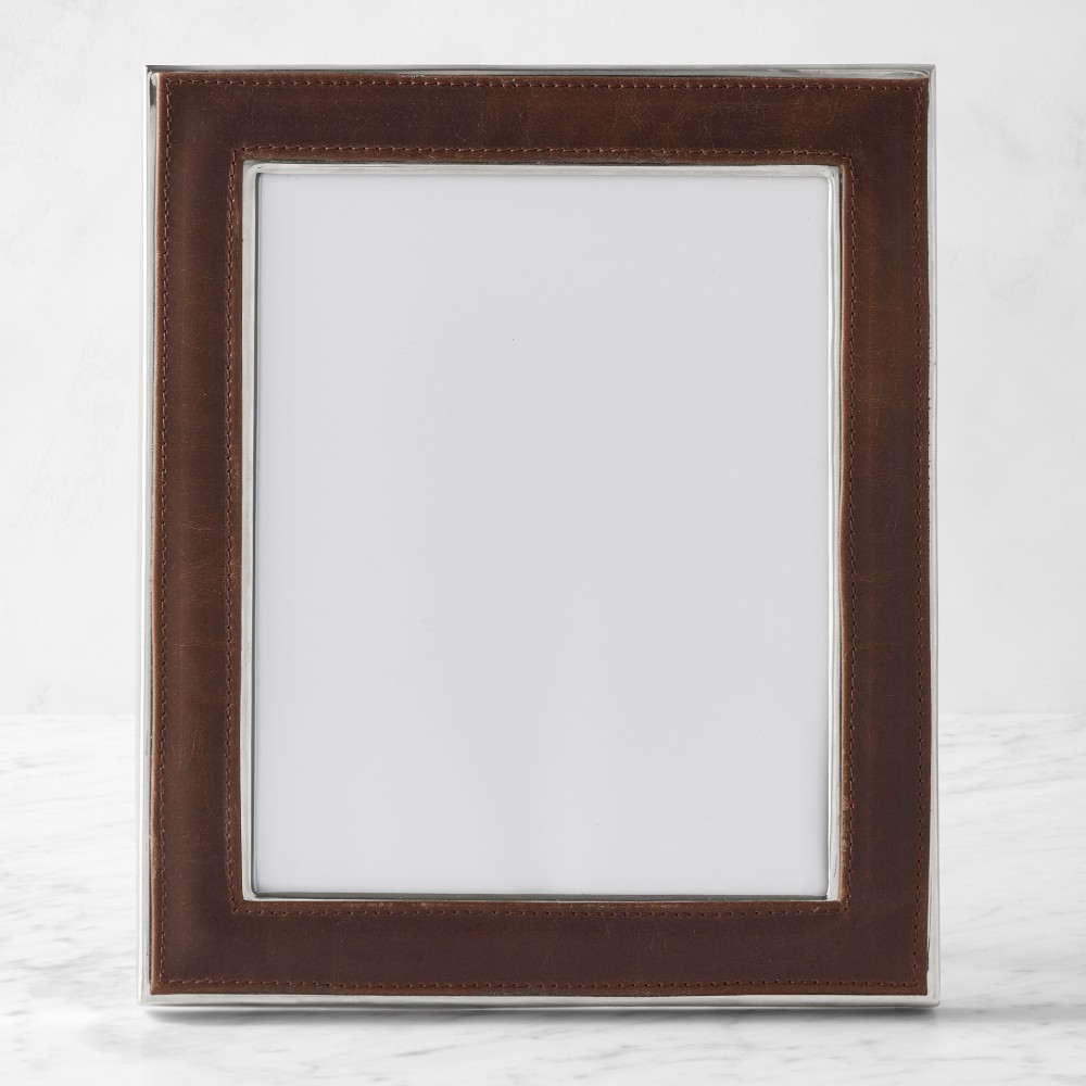 Winston Brown Leather Wrapped Picture Frames - Polished Nickel, 8" X 10"