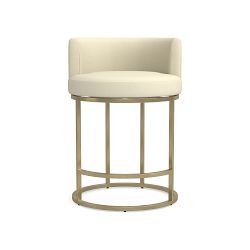 OPEN BOX: Verona Swivel Counter Stool, Performance Recycled Chunky Basketweave, Ivory, Antique Brass